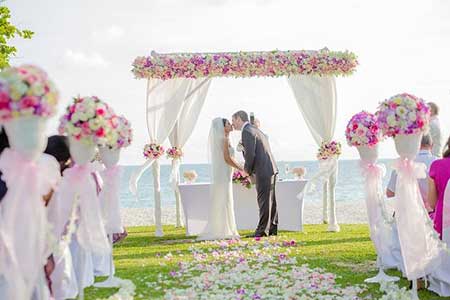 flower-field beach wedding